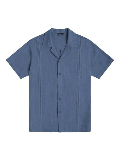 Men's Loose Casual Linen Shirt Cuban Guayabera Short Sleeve Beach Shirt