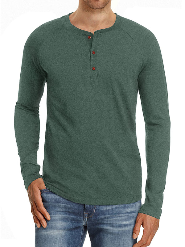 Men Casual Button Henley Long Sleeve