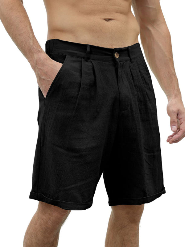 Men's new casual beach shorts with buttons and elastic waist