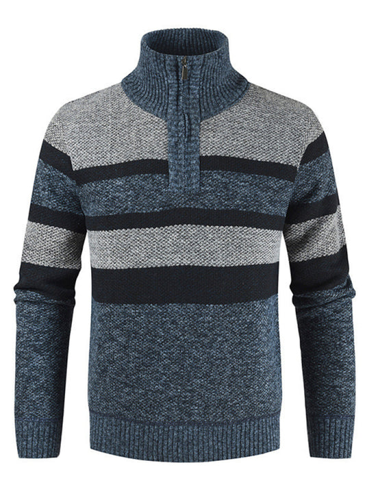 Men's pullover stand collar knitted casual colorblock long-sleeved sweater