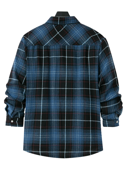 Men's brushed thin plaid long-sleeved casual shirt