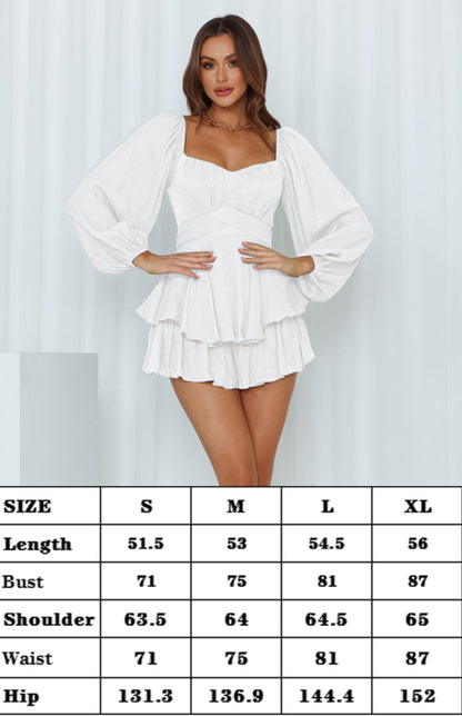 Women's Square Neck Lantern Long Sleeve One Piece Ruffle Shorts Casual Culottes