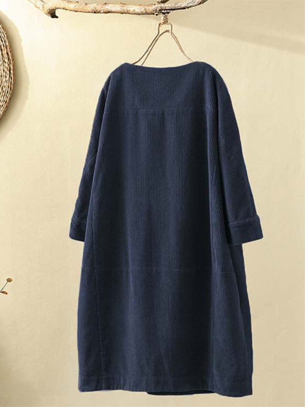 Autumn And Winter New Corduroy Retro Solid Dress