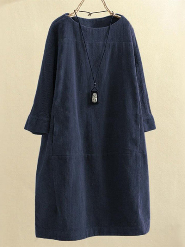 Autumn And Winter New Corduroy Retro Solid Dress