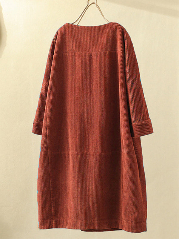 Autumn And Winter New Corduroy Retro Solid Dress