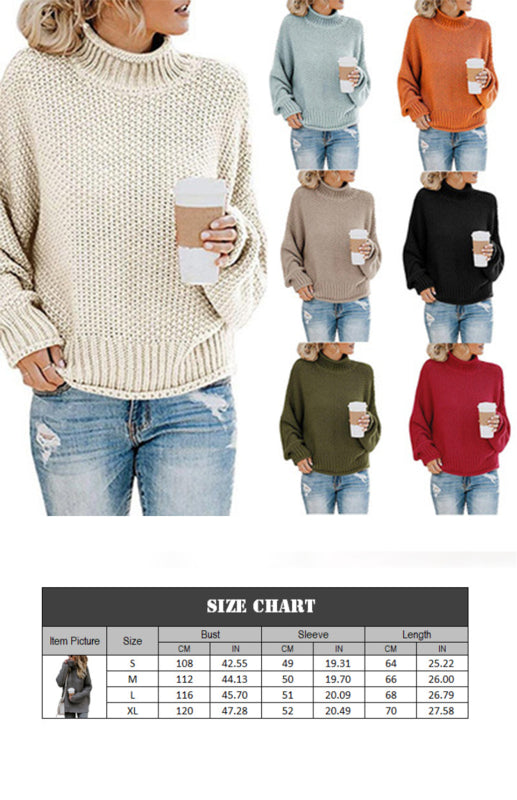 Knit Sweater Woman With Thick Thread, Long Sleeves And High Neck Pullover