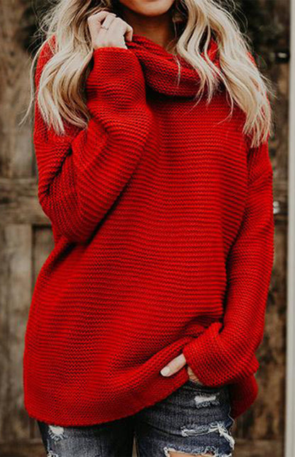 Knit Sweater Woman With Thick Thread, Long Sleeves And High Neck Pullover