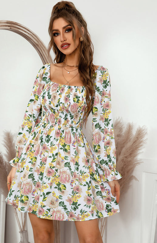 Floral Square Neck Woven Mini Dress