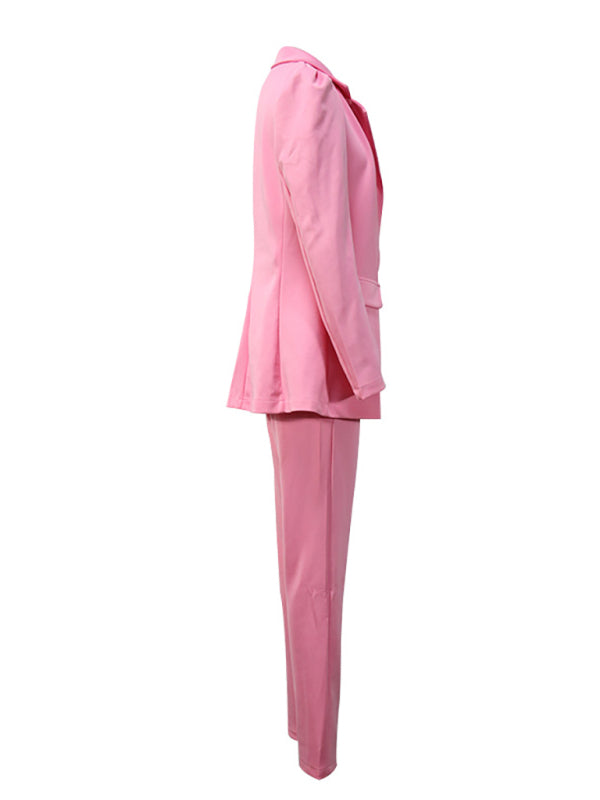 Women's Lapel Collar Blazer and Pants Set