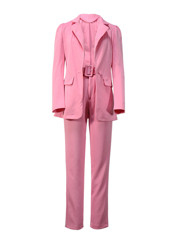 Women's Lapel Collar Blazer and Pants Set