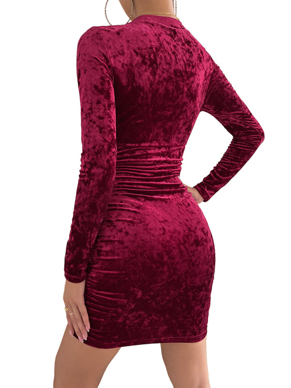 Women's V-neck sexy slim wrap hip dress