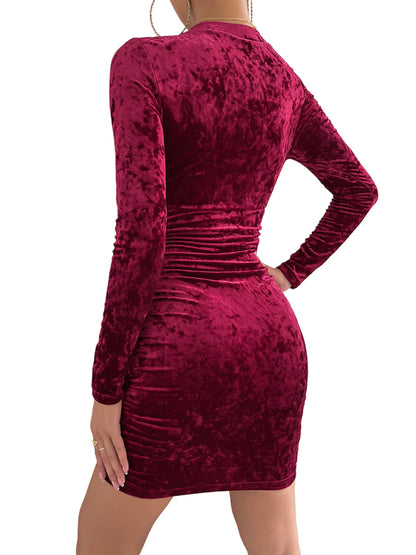 Women's V-neck sexy slim wrap hip dress