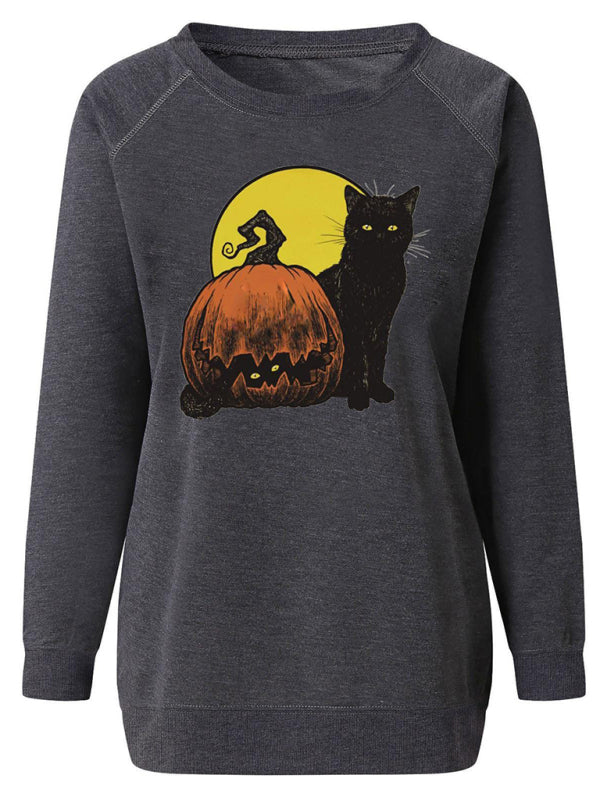 Women Halloween Pumpkin Print Raglan Hoodie