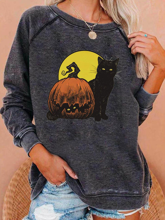 Women Halloween Pumpkin Print Raglan Hoodie