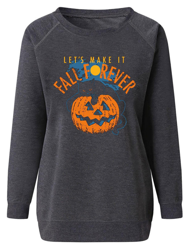 Women Halloween Pumpkin Print Raglan Hoodie