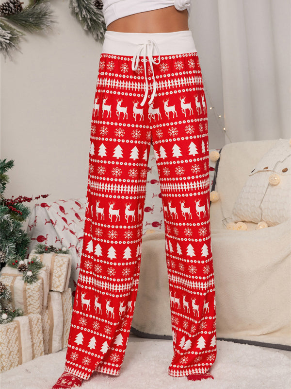 Women Festival Pattern Knit Polyester Pants