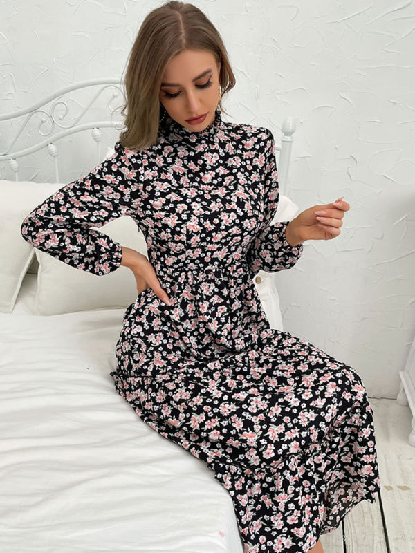 Women Floral Print Long Sleeve Knit Dress