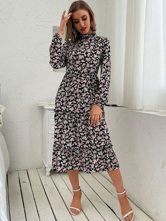 Women Floral Print Long Sleeve Knit Dress