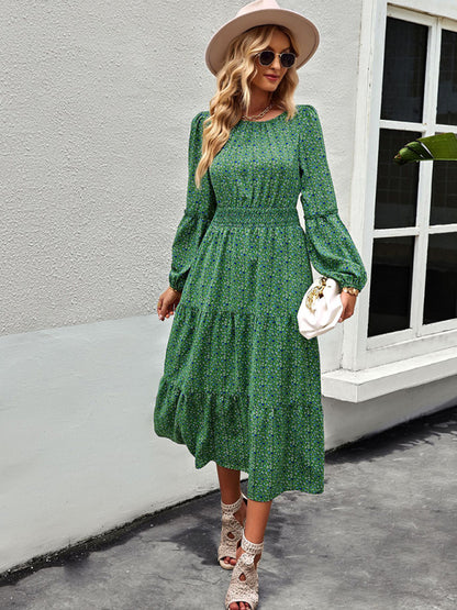 Women Floral Print Long Sleeve Midi Dress