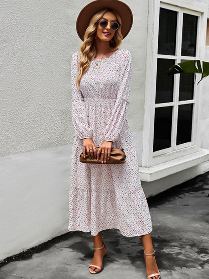 Women Floral Print Long Sleeve Midi Dress