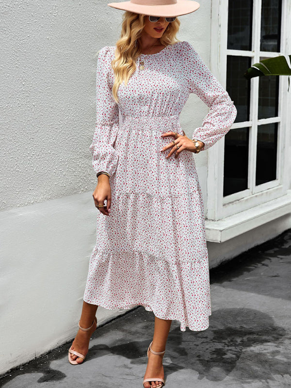 Women Floral Print Long Sleeve Midi Dress