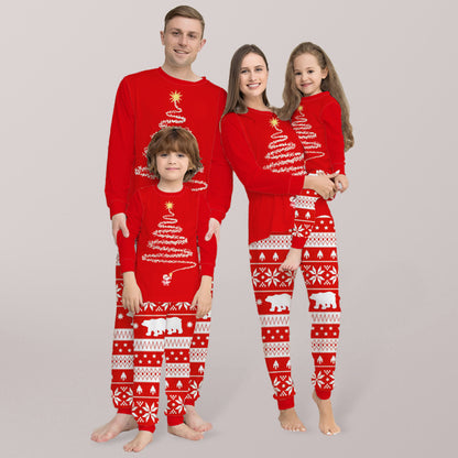 Home clothes printed pajamas Christmas parent-child round neck long sleeve suit