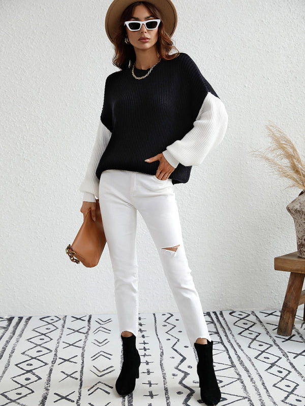 Crew Neck Knit Long Sleeve Striped Loose Sweater