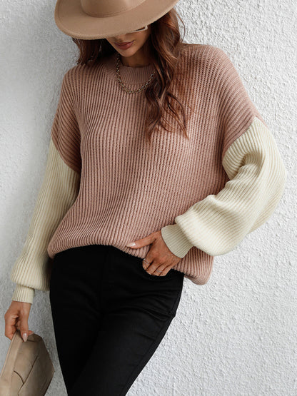 Crew Neck Knit Long Sleeve Striped Loose Sweater