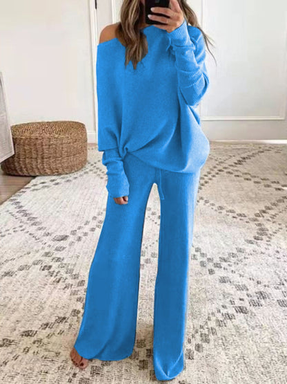 Women's Solid Color Casual Solid Color Off Shoulder Knit Suit