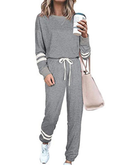 Women's Casual Striped Sleeve Jogger Set