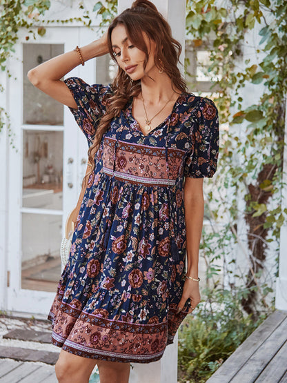 Women Boho Floral V-Neck Summer Dress