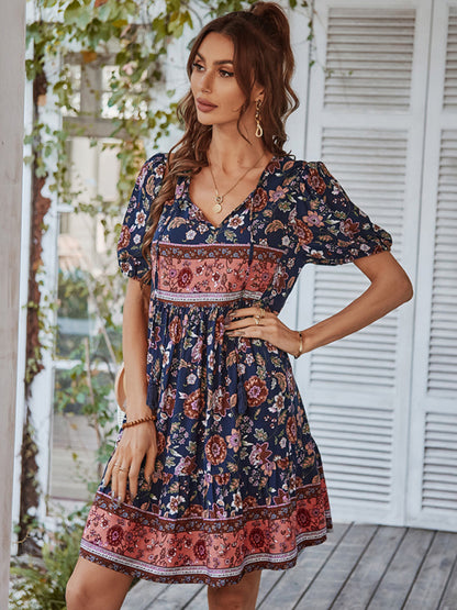 Women Boho Floral V-Neck Summer Dress