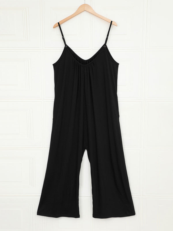 Women's casual suspenders jumpsuit loose simple wide-leg jumpsuit