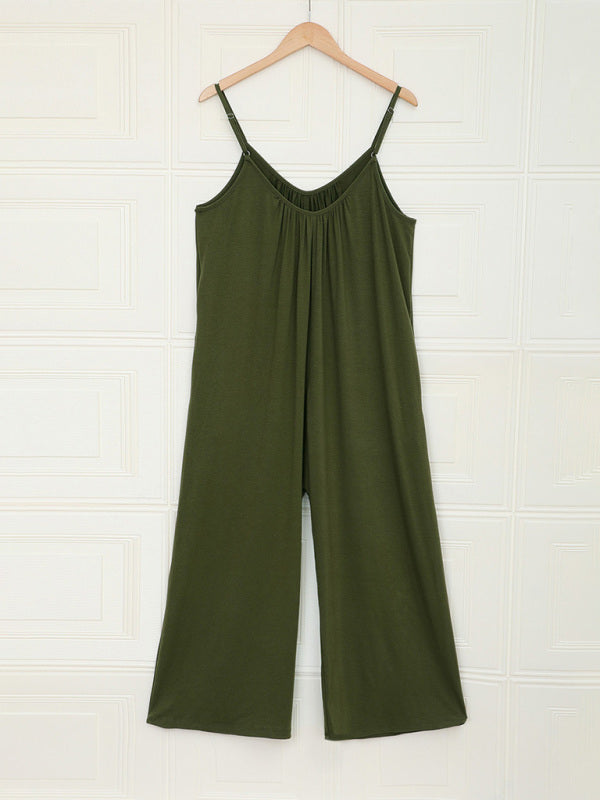 Women's casual suspenders jumpsuit loose simple wide-leg jumpsuit