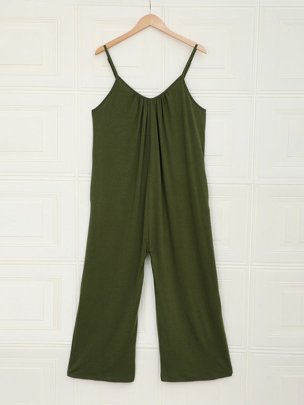 Women's casual suspenders jumpsuit loose simple wide-leg jumpsuit