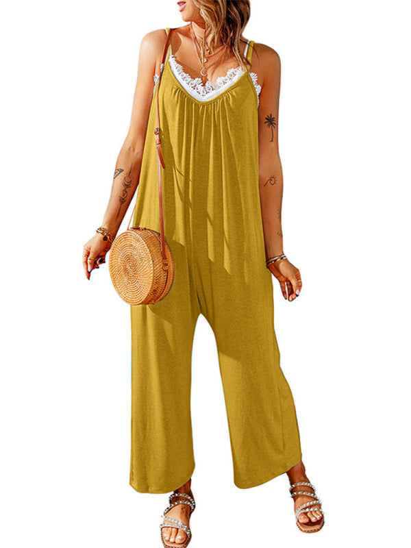 Women's casual suspenders jumpsuit loose simple wide-leg jumpsuit