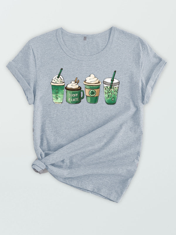 Camiseta informal con estampado gráfico de café para mujer 