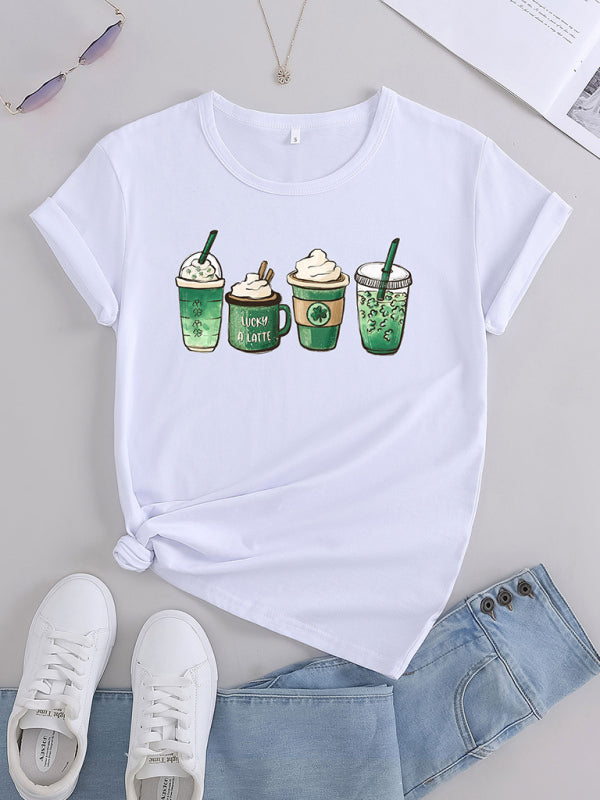 Camiseta informal con estampado gráfico de café para mujer 