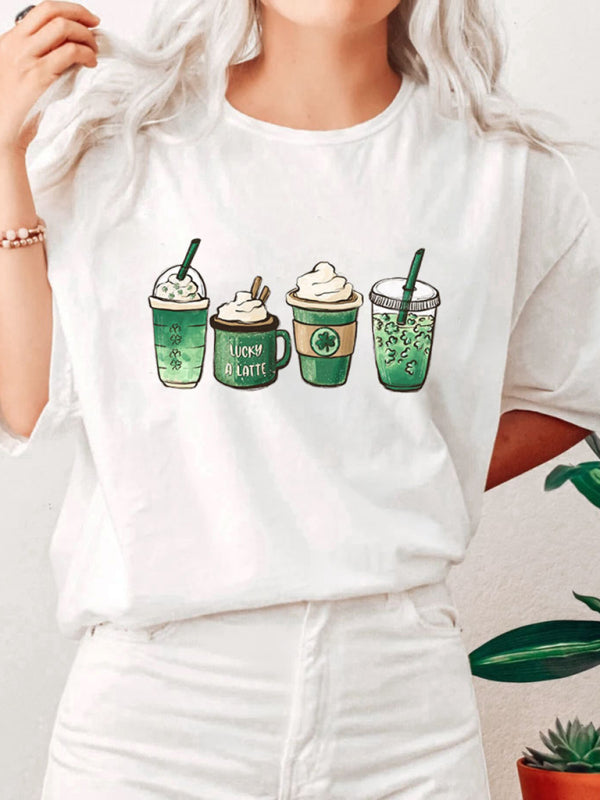 Camiseta informal con estampado gráfico de café para mujer 