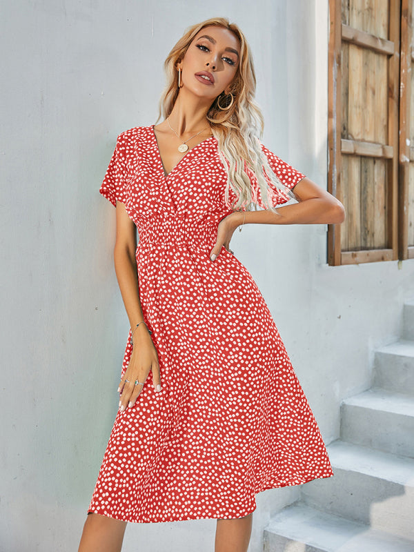 Women's Floral V-Neck Casual Midi Dress