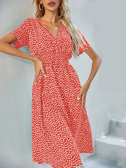 Women's Floral V-Neck Casual Midi Dress