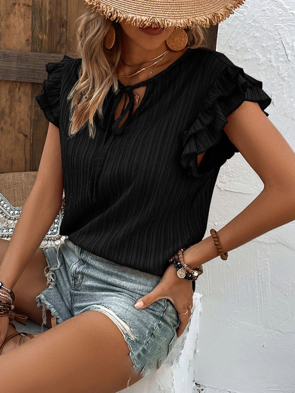 Ruffled V-Neck Knit Top for Women