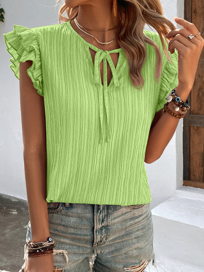 Ruffled V-Neck Knit Top for Women