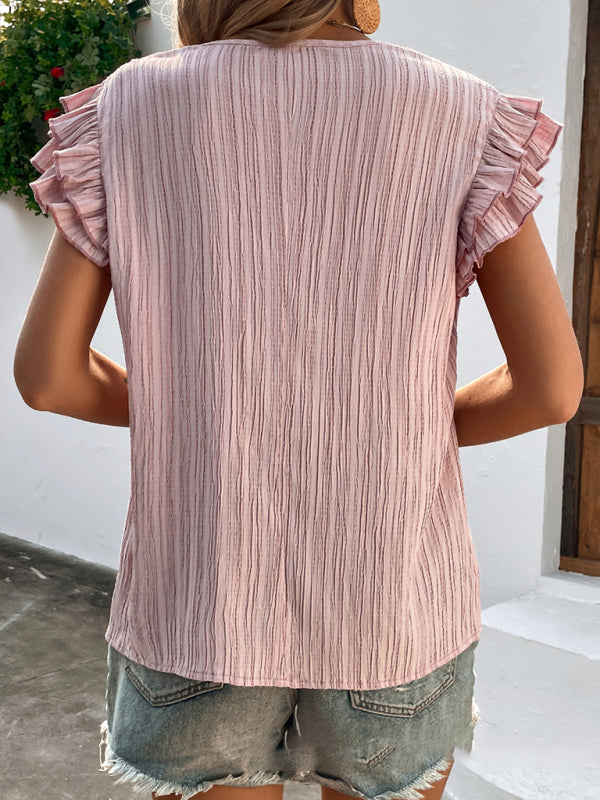 Ruffled V-Neck Knit Top for Women