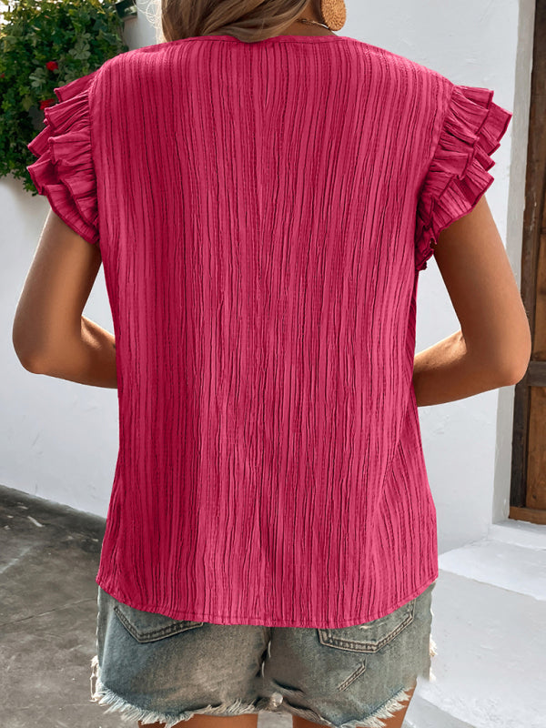 Ruffled V-Neck Knit Top for Women