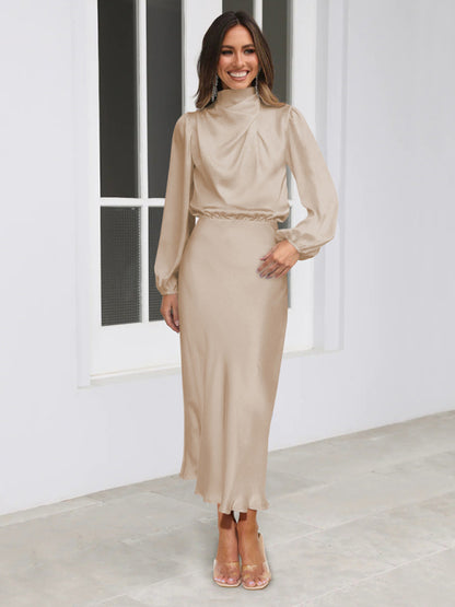 Elegant elegant women's satin long sleeve loose dress