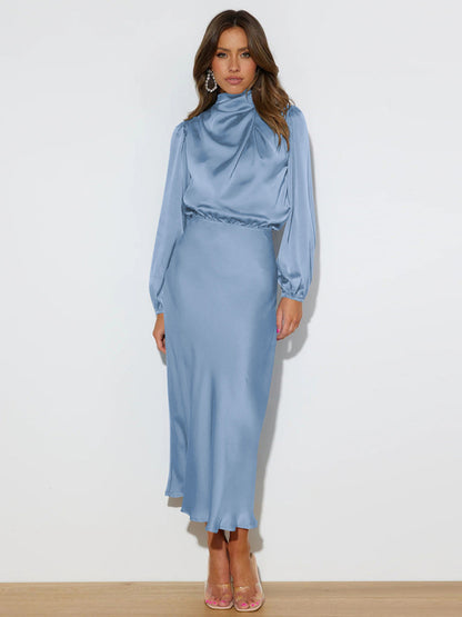 Elegant elegant women's satin long sleeve loose dress