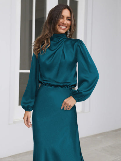 Elegant elegant women's satin long sleeve loose dress