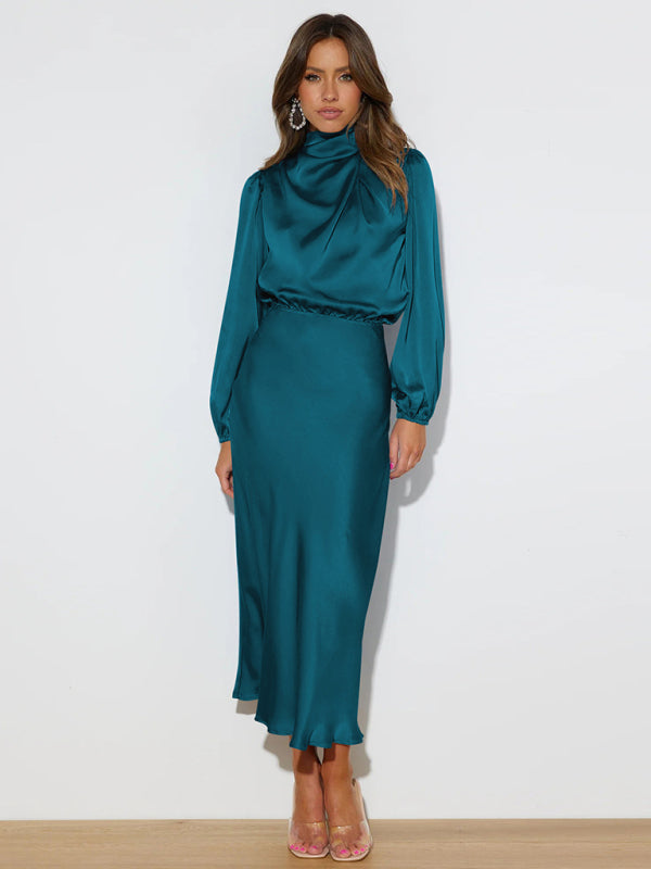 Elegant elegant women's satin long sleeve loose dress