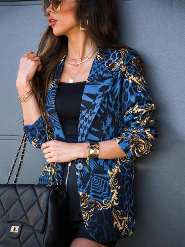 Long-sleeved Lapel Digital Printing Suit Small Jacket Women's Clothing